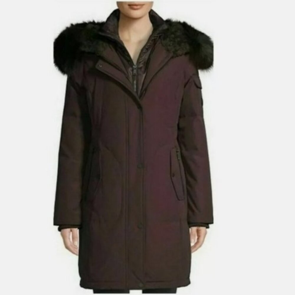 1 Madison Expedition Ladies Small Long Parka Pinot Faux Fur Hood Inner Vest NWT
